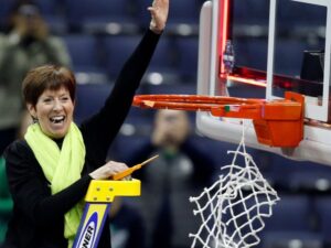 Coach McGraw after Notre Dame’s 2018 NCAA Championship win